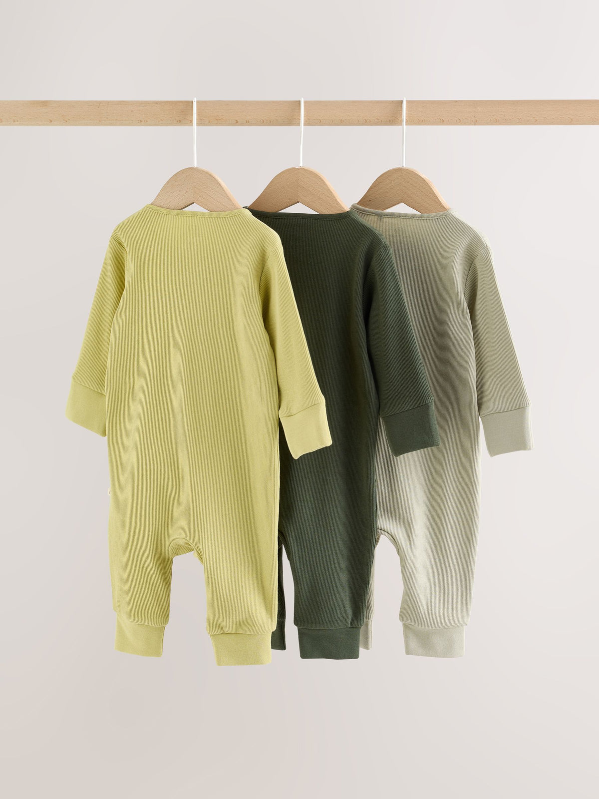 Green Two Way Zip Sleepsuits 3 Pack (0mths-3yrs)