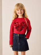 Red Long Sleeve Sequin Heart Top (3-16yrs)