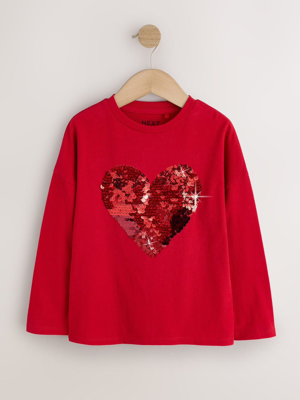 Red Long Sleeve Sequin Heart Top (3-16yrs)