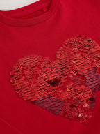 Red Long Sleeve Sequin Heart Top (3-16yrs)
