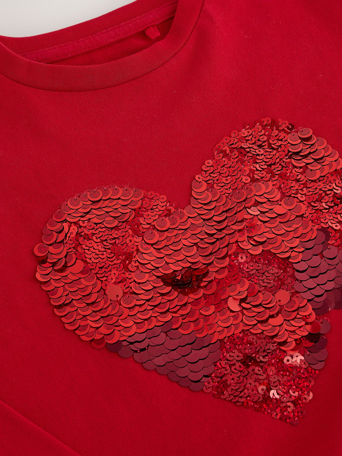 Red Long Sleeve Sequin Heart Top (3-16yrs)