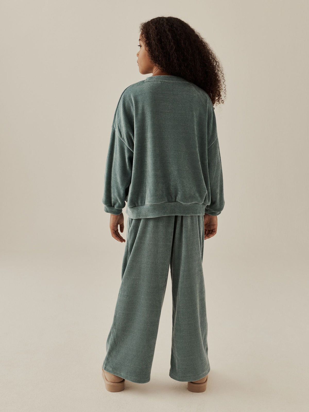 Teal Blue Cord Long Sleeve and Wide Leg Set (3-16yrs)