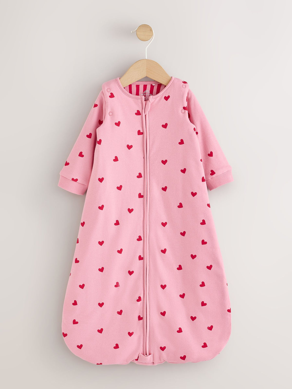 Pink/Red Heart 2.5 Tog Removable Sleeve Baby Sleep Bag