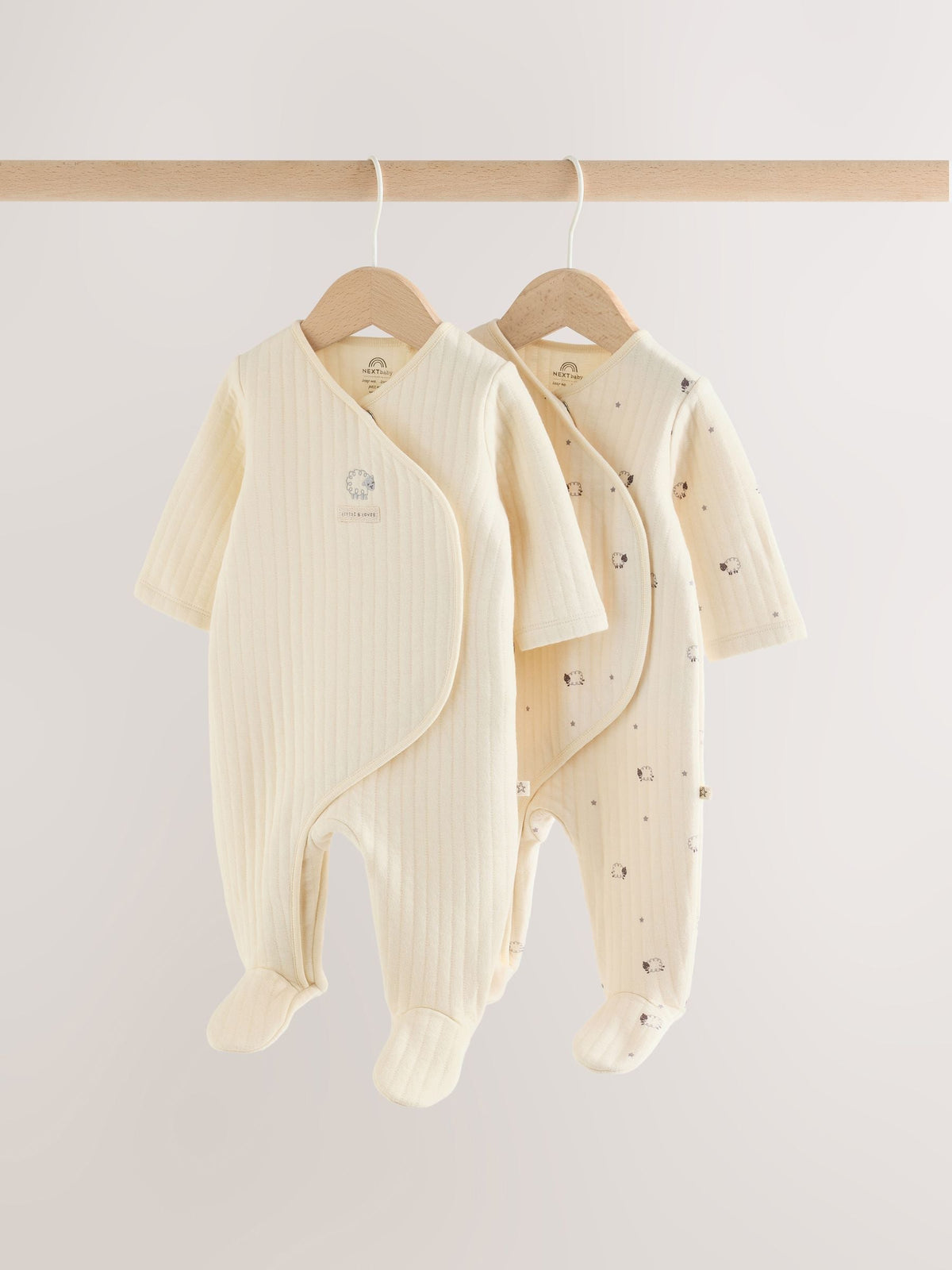 White Sheep Quilted 1 Tog Sleepsuits 2 Pack