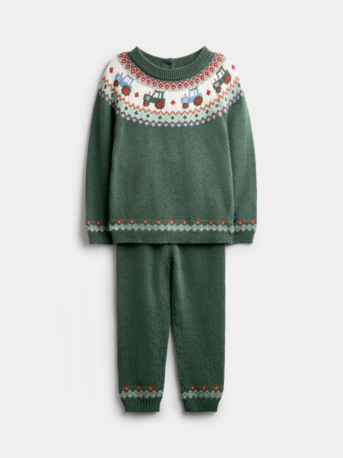 JoJo Maman Bébé Green Tractor Fairisle Knitted Jumper & Leggings Set