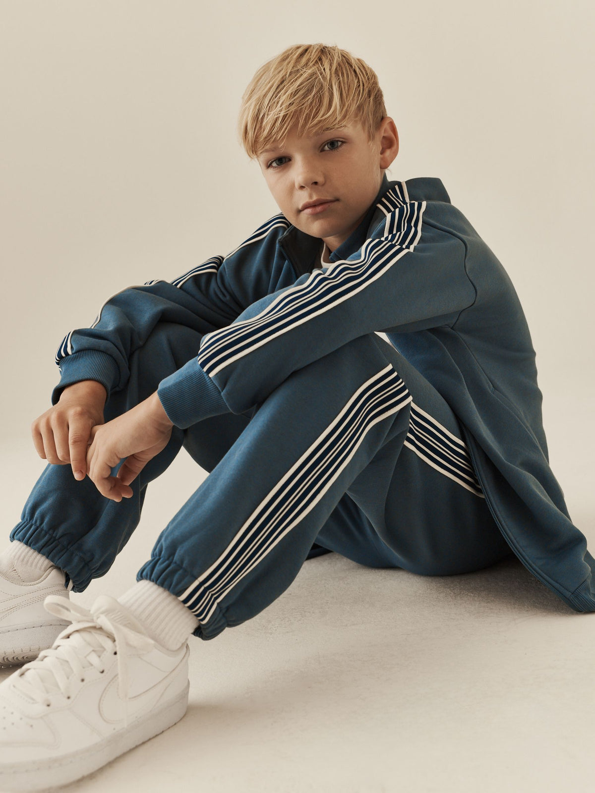 Teal Blue Stripe Zip Up Joggers Set (3-16yrs)