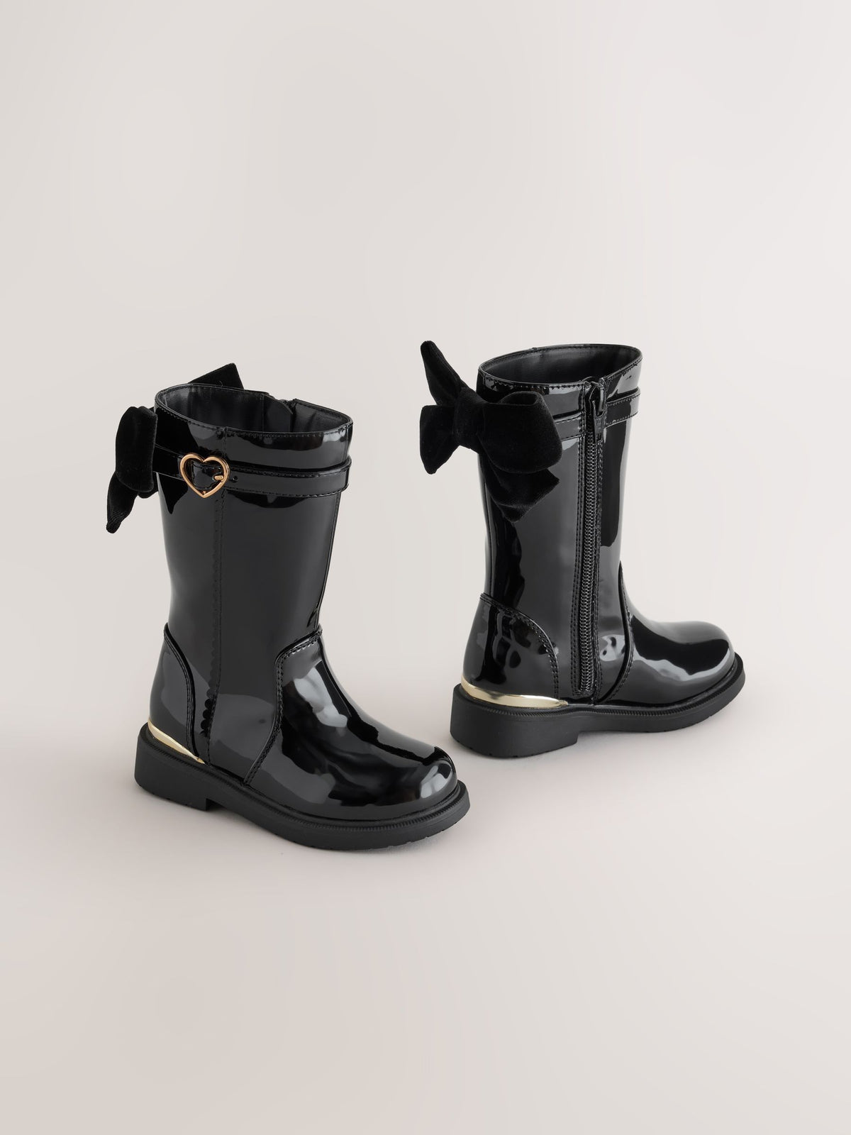 Black Patent Bow Detail Tall Boots