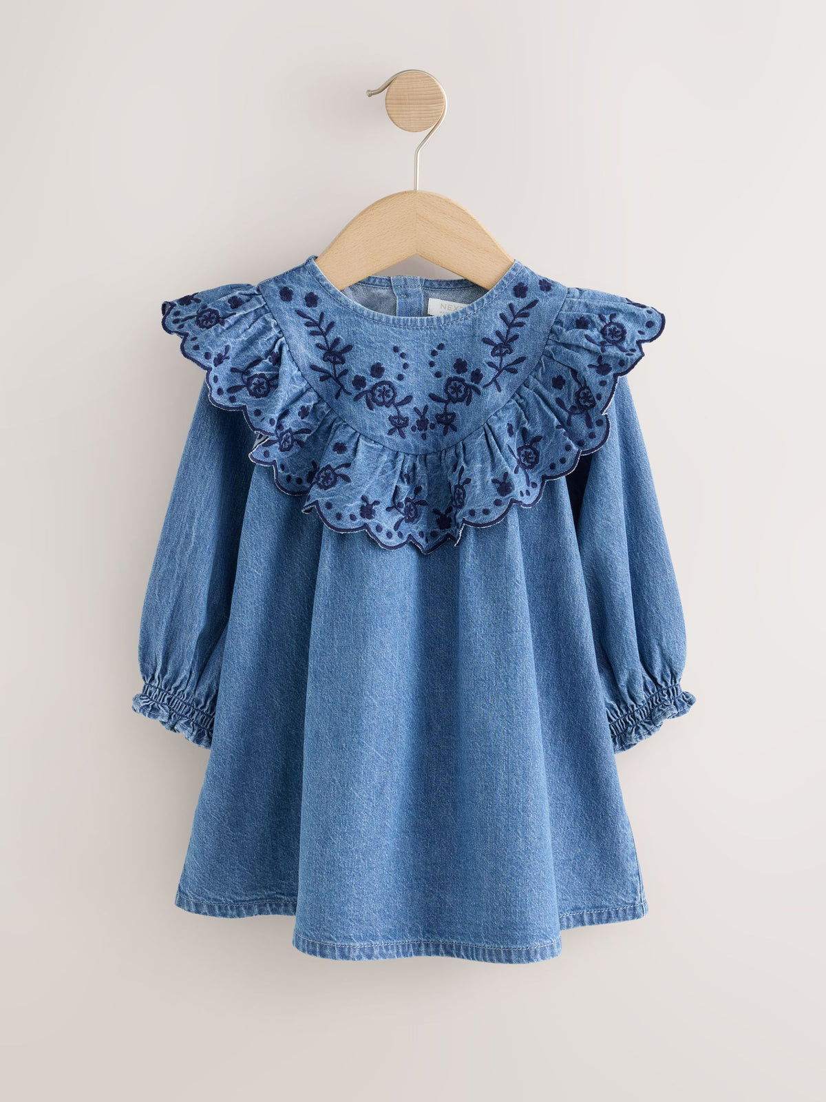 Denim Blue Long Sleeve Embroidered Denim Dress (3mths-10yrs)