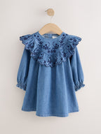 Denim Blue Long Sleeve Embroidered Denim Dress (3mths-10yrs)