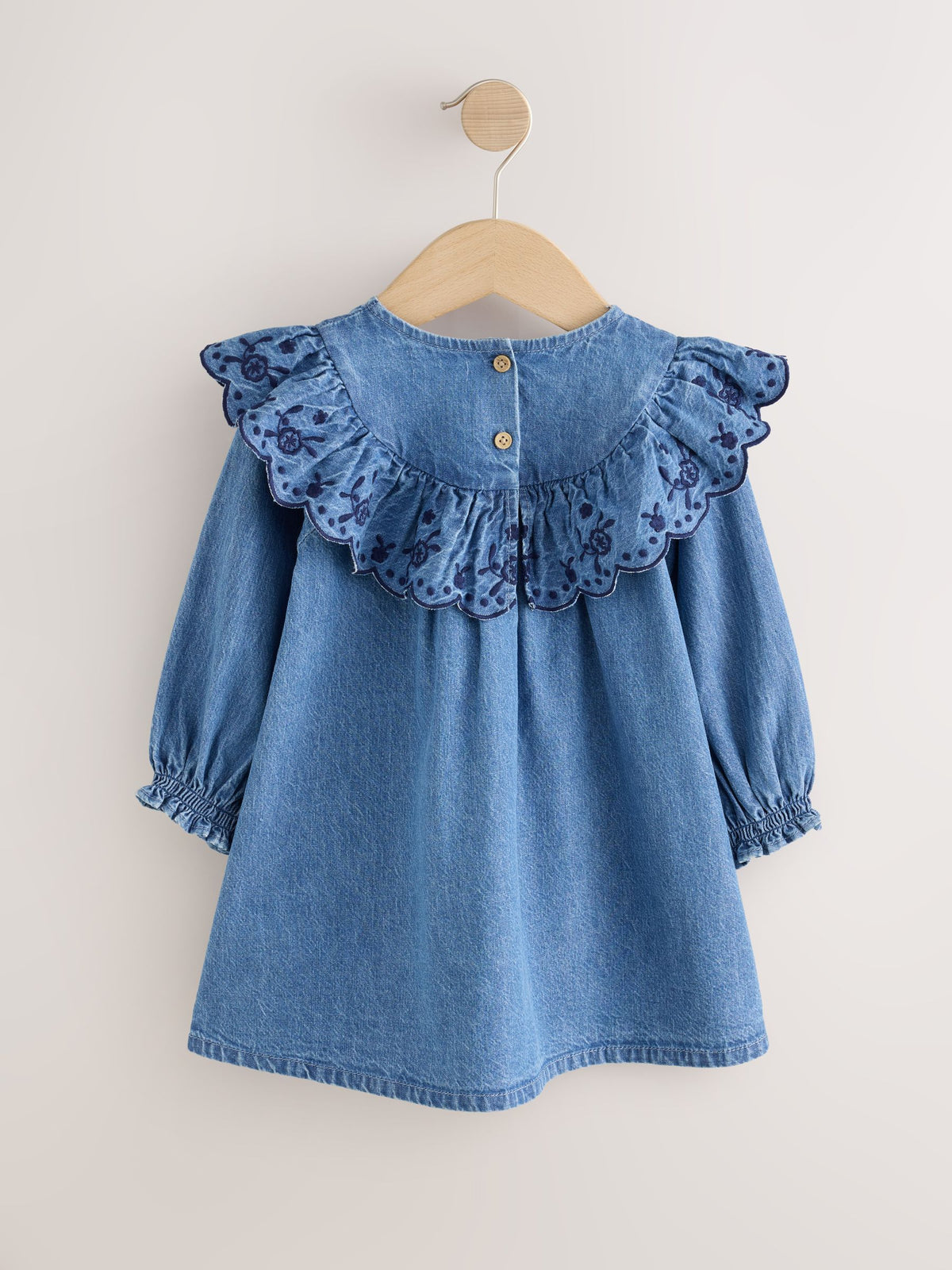 Denim Blue Long Sleeve Embroidered Denim Dress (3mths-10yrs)