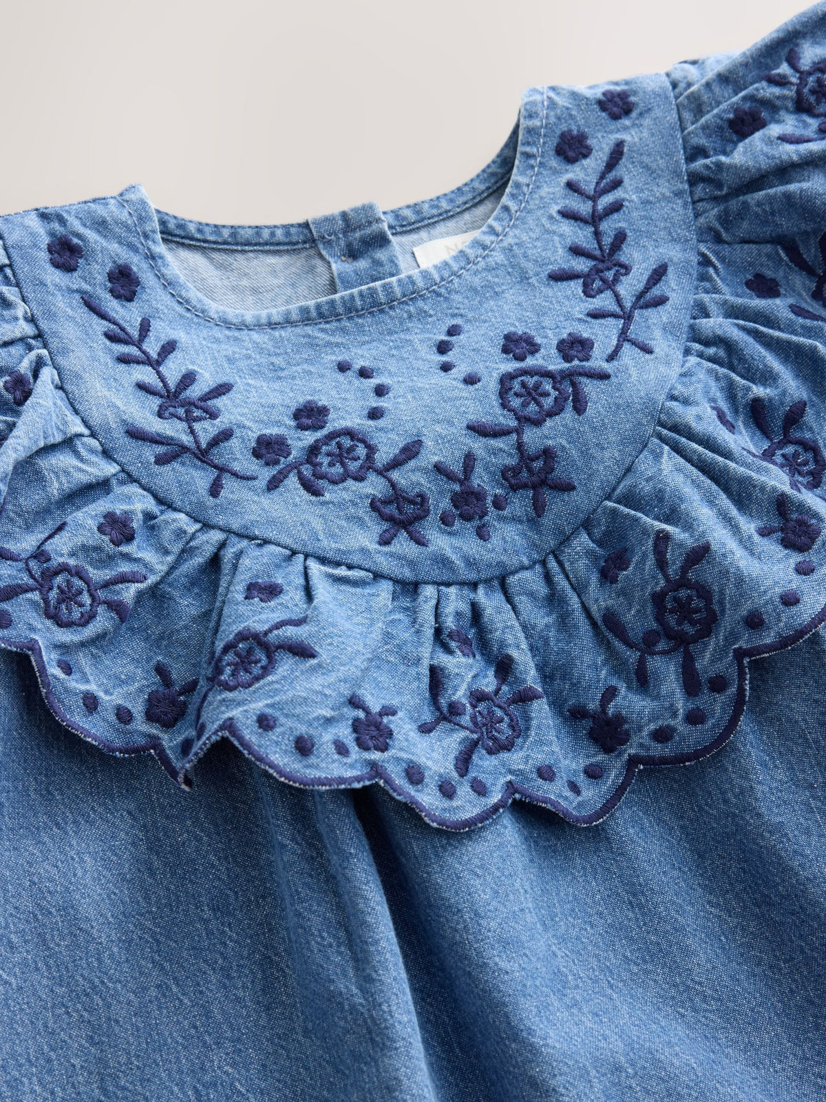 Denim Blue Long Sleeve Embroidered Denim Dress (3mths-10yrs)