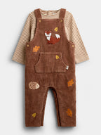 JoJo Maman Bébé Natural Woodland Embroidered Dungaree & Bodysuit Set