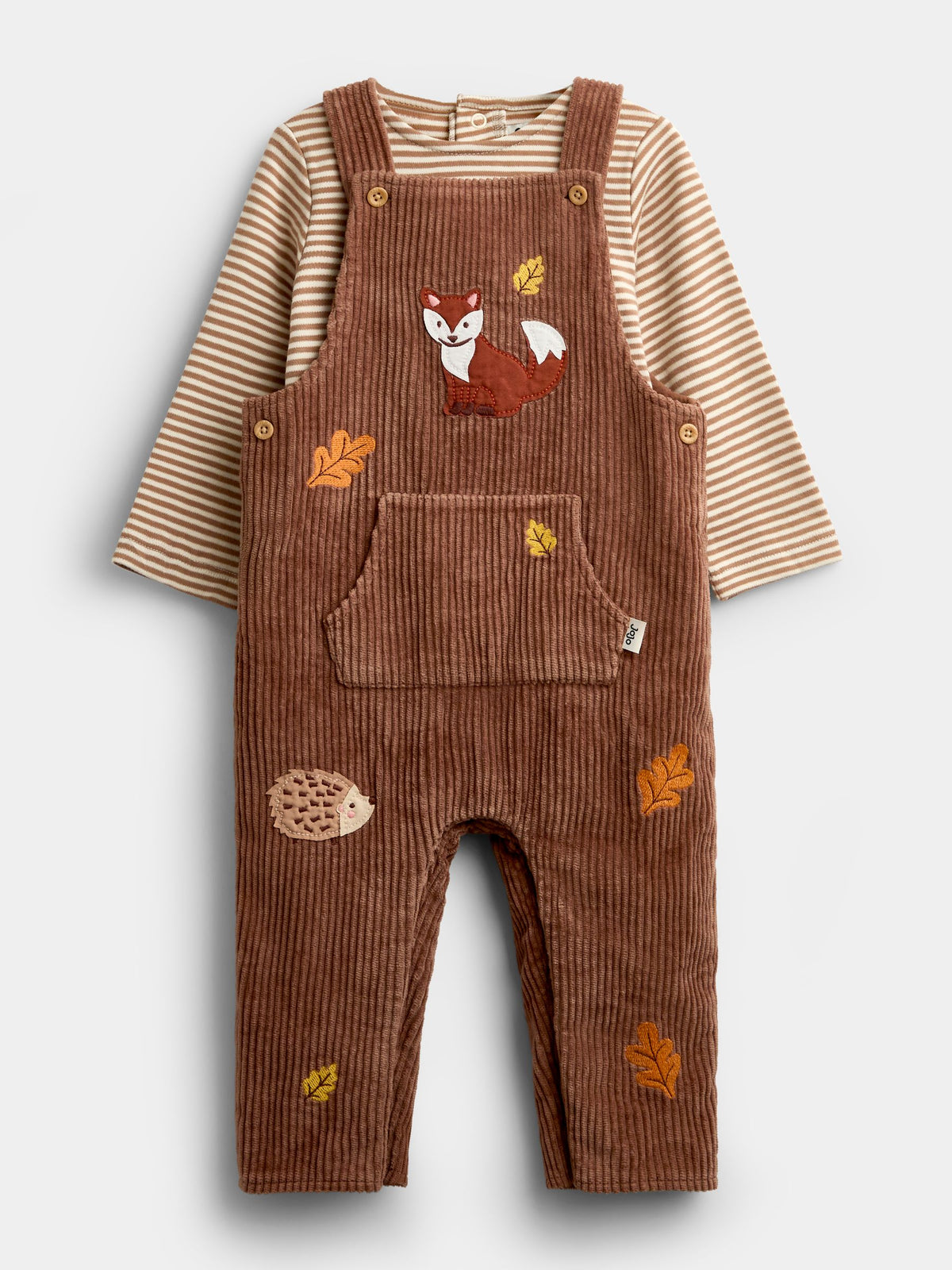 JoJo Maman Bébé Natural Woodland Embroidered Dungaree & Bodysuit Set