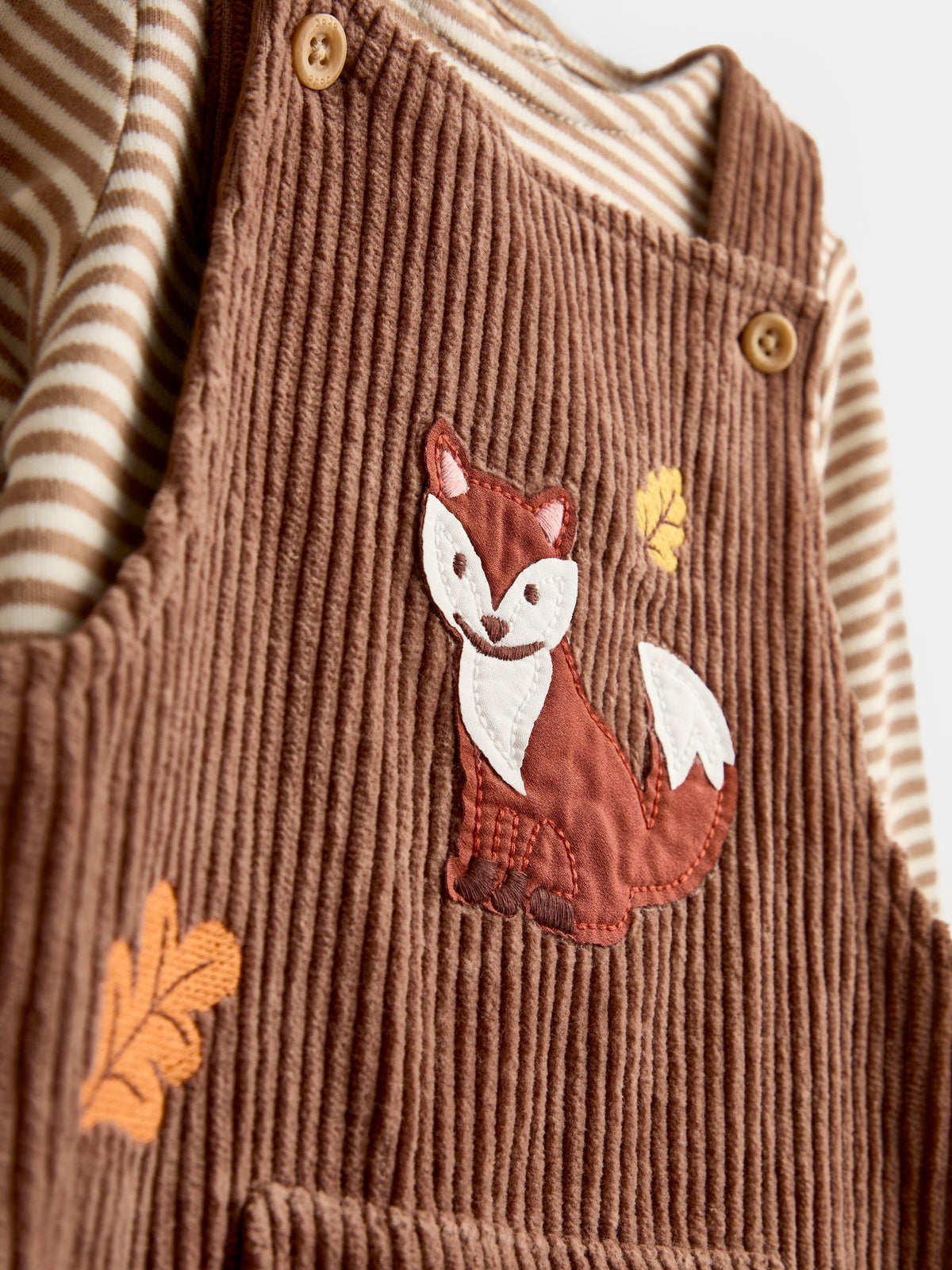 JoJo Maman Bébé Natural Woodland Embroidered Dungaree & Bodysuit Set