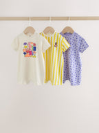 Back Printed Button Through Baby Rompers 3 Pack