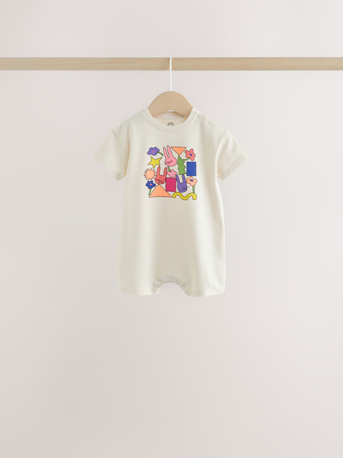 Back Printed Button Through Baby Rompers 3 Pack