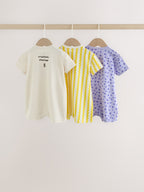 Back Printed Button Through Baby Rompers 3 Pack