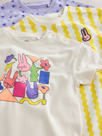 Back Printed Button Through Baby Rompers 3 Pack