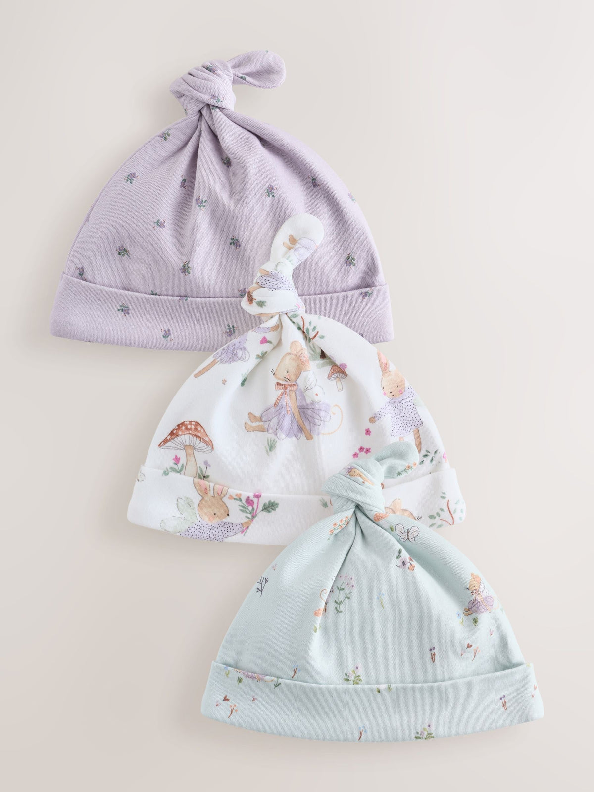 Lilac Fairy Mouse Tie Top Baby Hat 3 Pack (0-12mths)