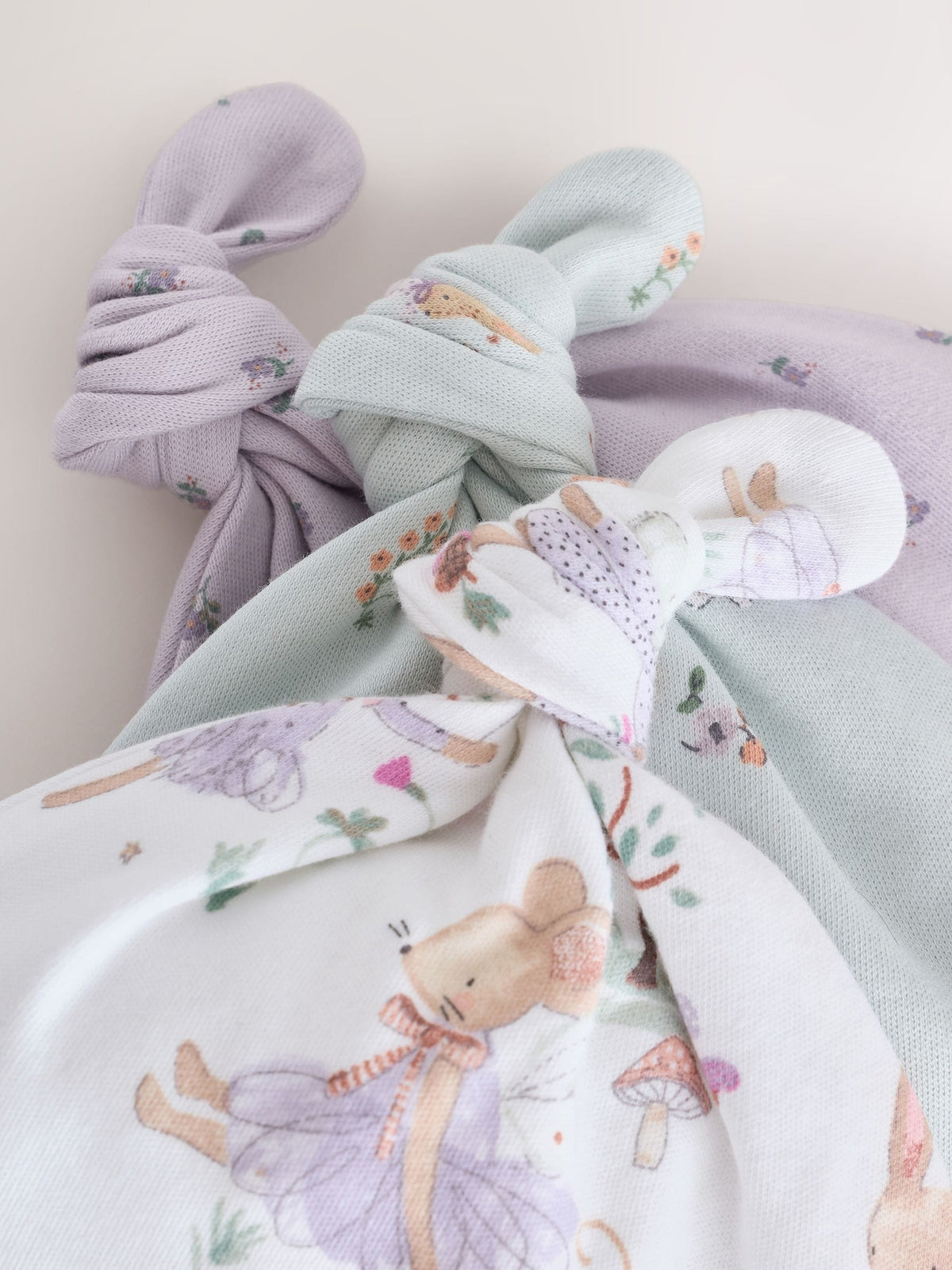 Lilac Fairy Mouse Tie Top Baby Hat 3 Pack (0-12mths)