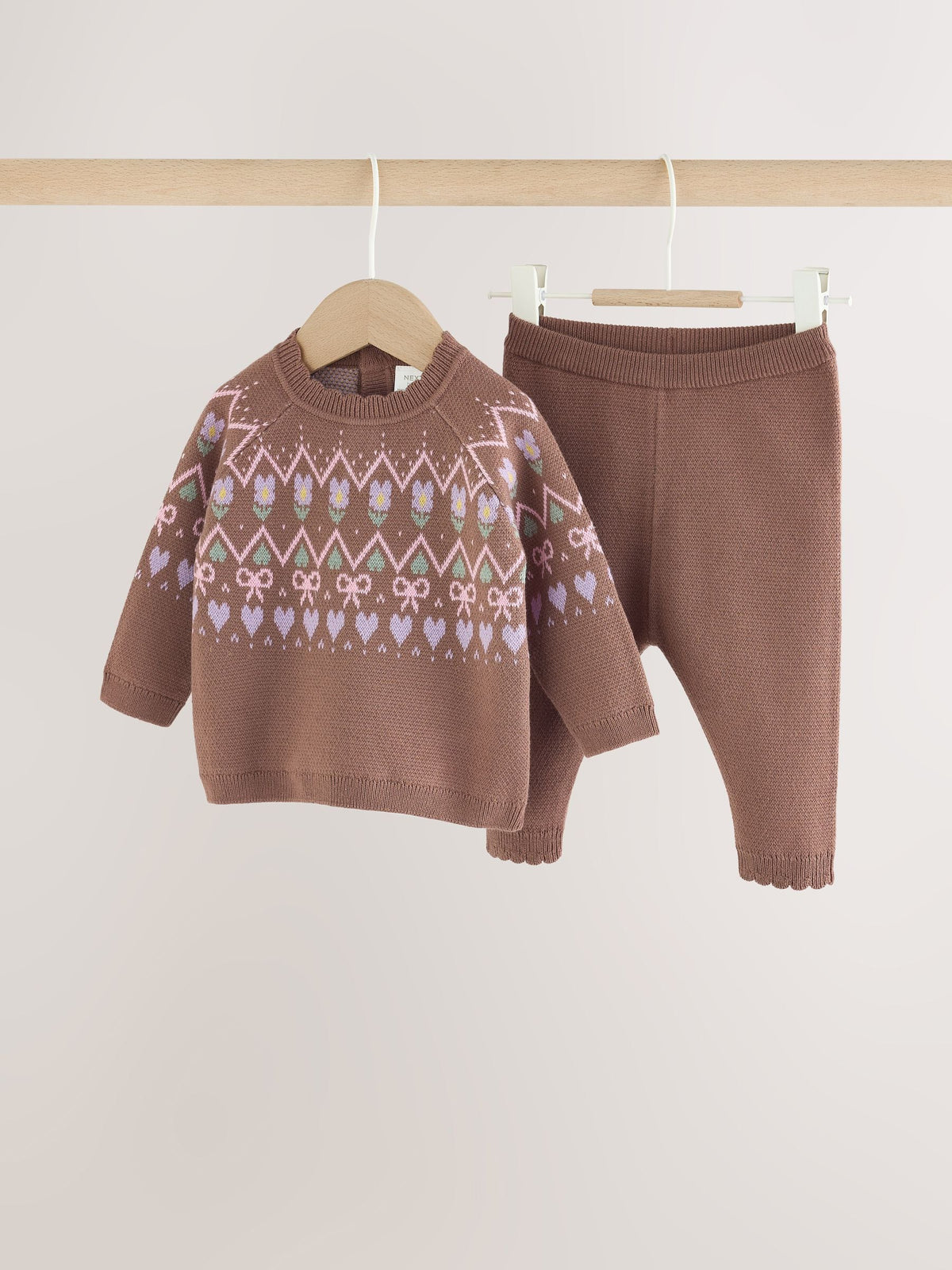 Chocolate Brown Fairisle Knitted Jumper and Legging Baby Set 2 Piece (0mths-2yrs)