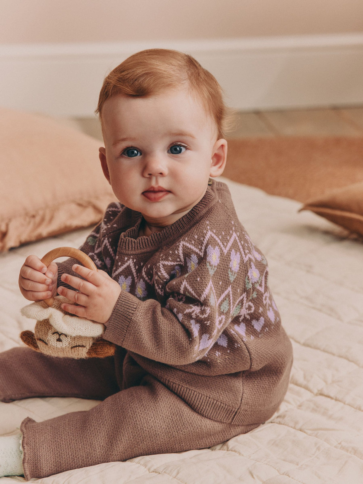 Chocolate Brown Fairisle Knitted Jumper and Legging Baby Set 2 Piece (0mths-2yrs)