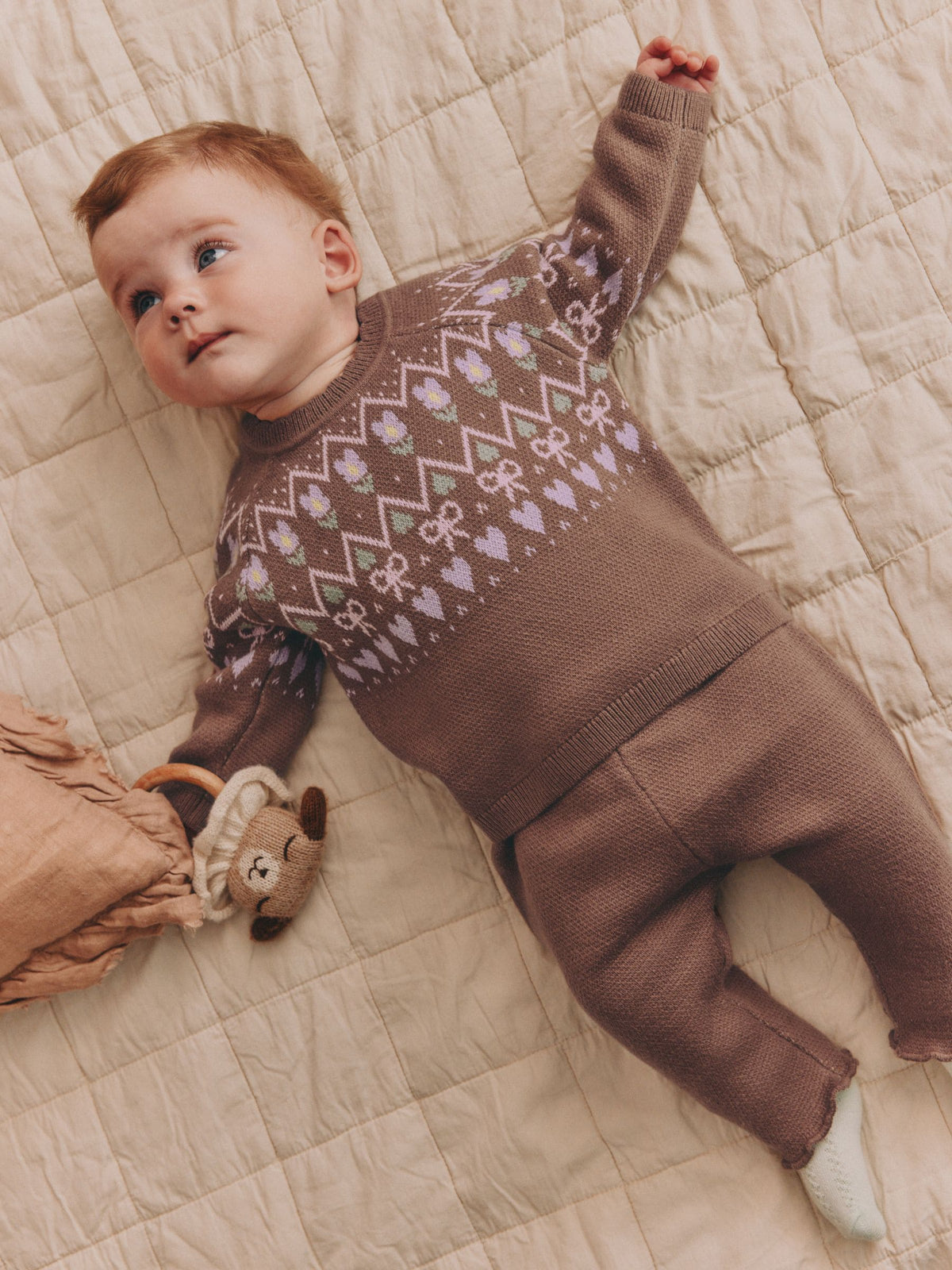 Chocolate Brown Fairisle Knitted Jumper and Legging Baby Set 2 Piece (0mths-2yrs)