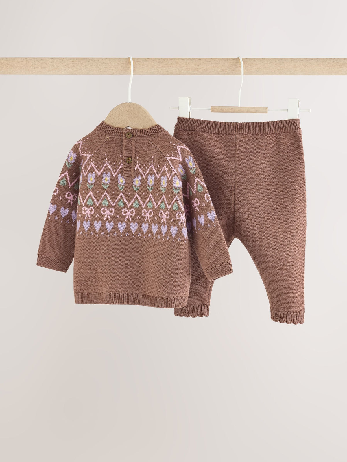 Chocolate Brown Fairisle Knitted Jumper and Legging Baby Set 2 Piece (0mths-2yrs)