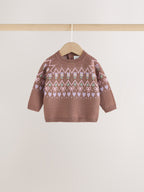 Chocolate Brown Fairisle Knitted Jumper and Legging Baby Set 2 Piece (0mths-2yrs)