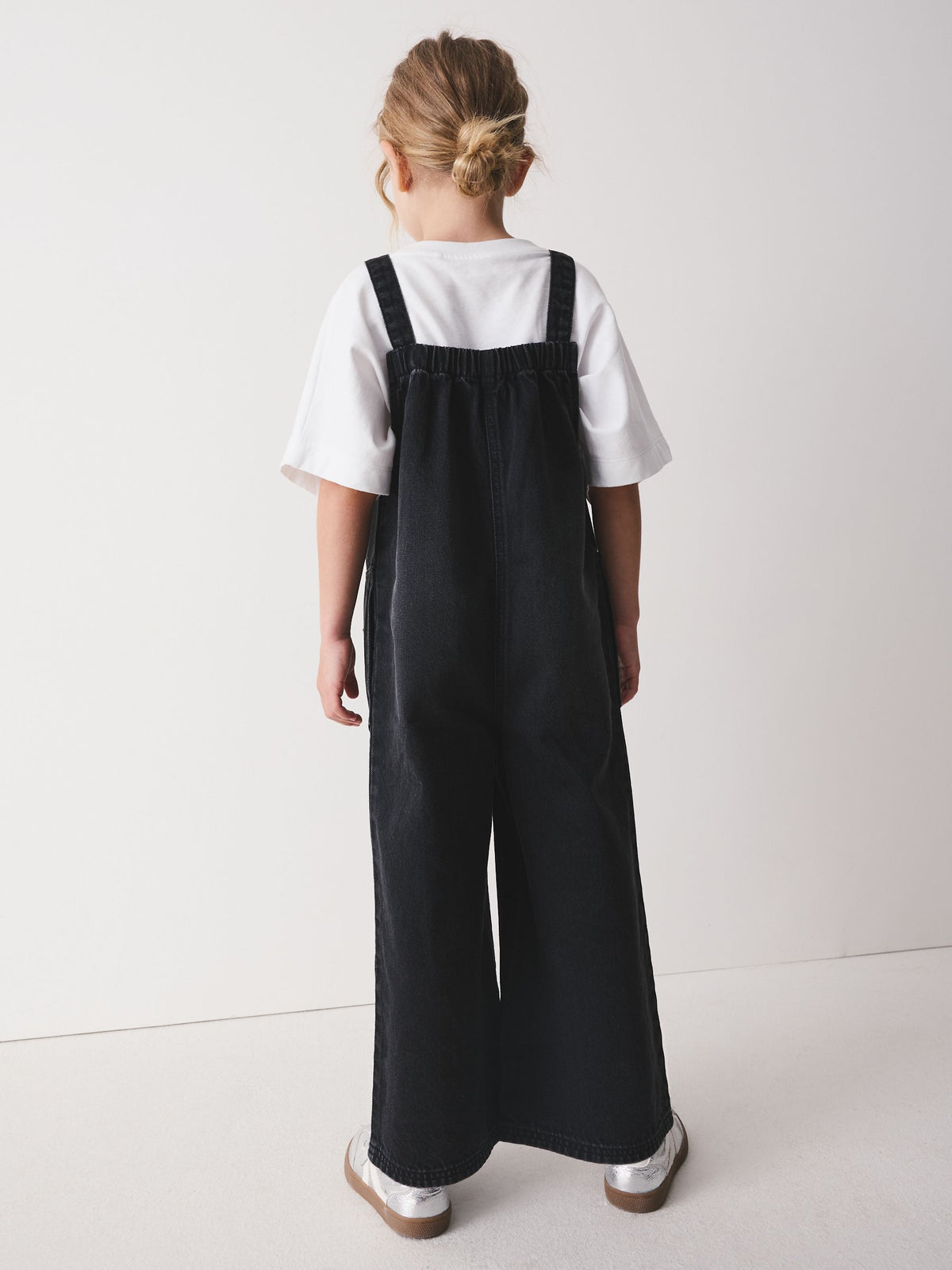 Charcoal Grey Velvet Bow Dungarees (3-16yrs)