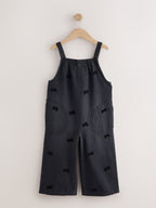 Charcoal Grey Velvet Bow Dungarees (3-16yrs)