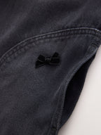 Charcoal Grey Velvet Bow Dungarees (3-16yrs)