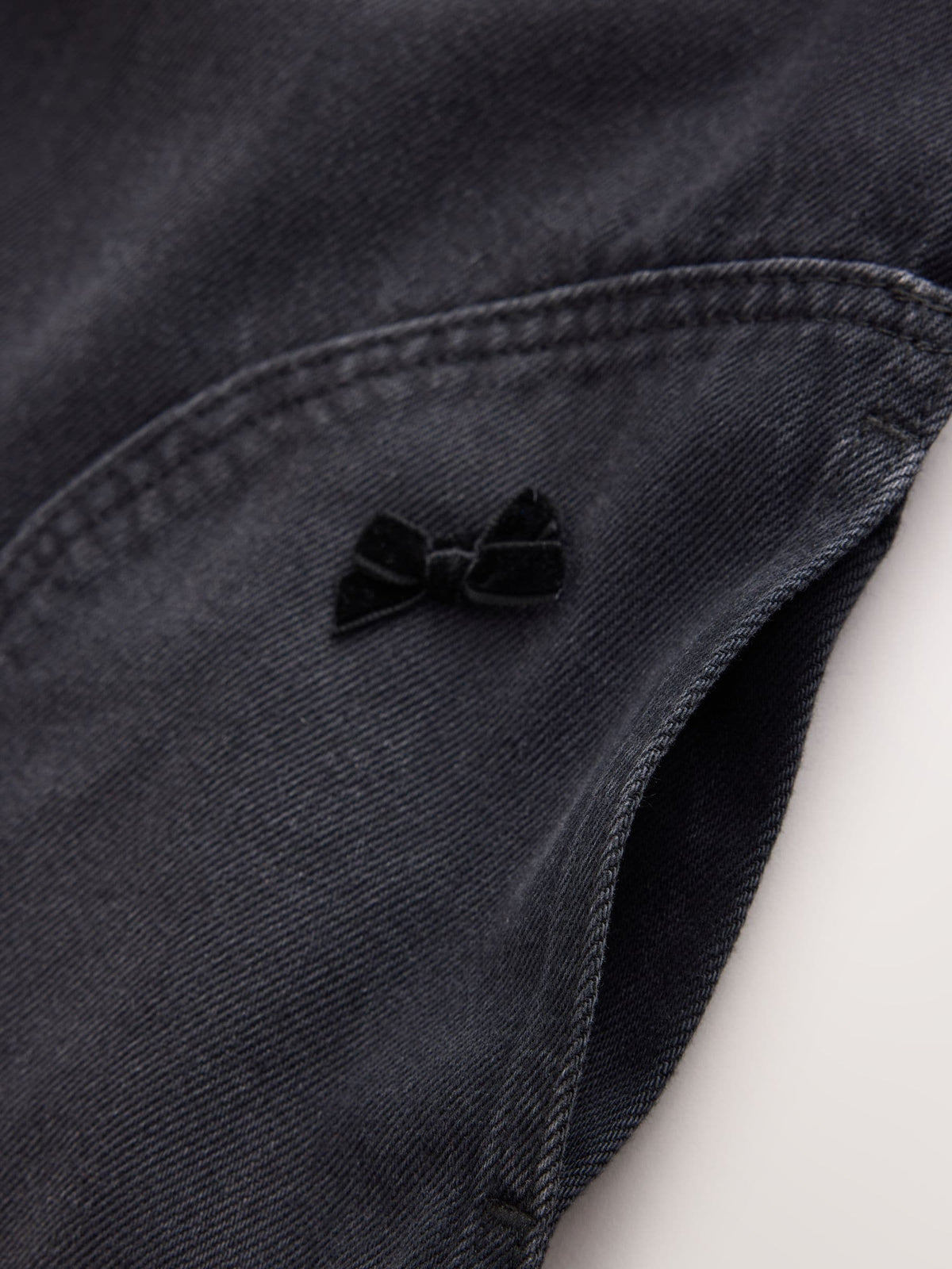 Charcoal Grey Velvet Bow Dungarees (3-16yrs)