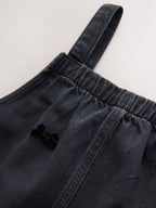 Charcoal Grey Velvet Bow Dungarees (3-16yrs)