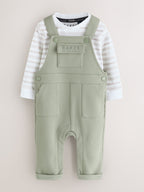 Baker by Ted Baker Green 2 Piece Dungaree and Stripe T-Shirts Set