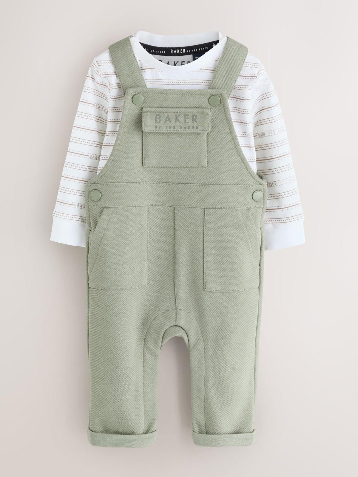 Baker by Ted Baker Green 2 Piece Dungaree and Stripe T-Shirts Set