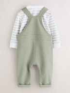Baker by Ted Baker Green 2 Piece Dungaree and Stripe T-Shirts Set