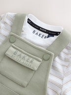 Baker by Ted Baker Green 2 Piece Dungaree and Stripe T-Shirts Set