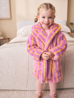 Pink/Orange Stripe Fleece Dressing Gown (9mths-16yrs)