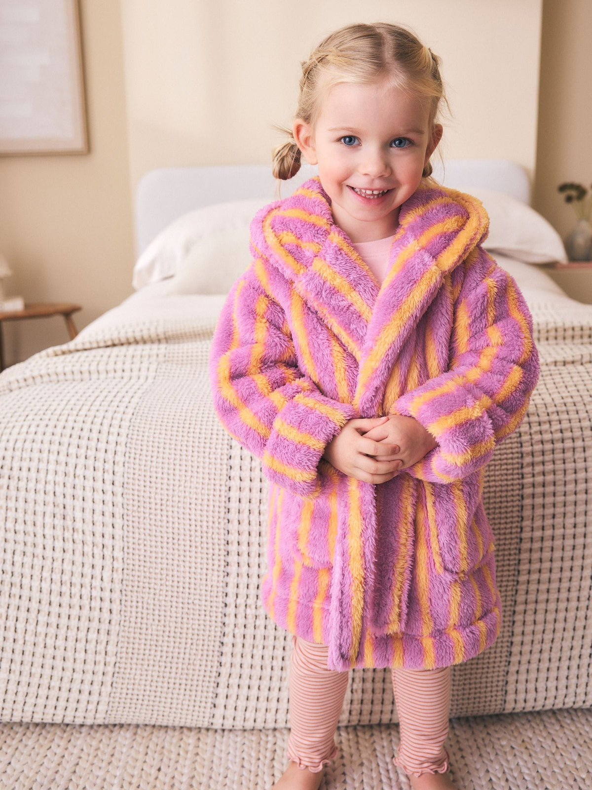 Pink/Orange Stripe Fleece Dressing Gown (9mths-16yrs)