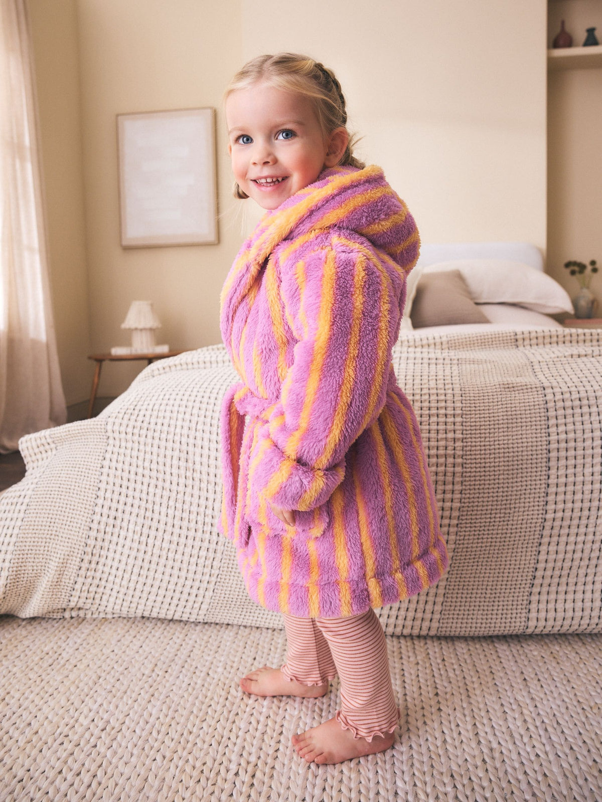 Pink/Orange Stripe Fleece Dressing Gown (9mths-16yrs)
