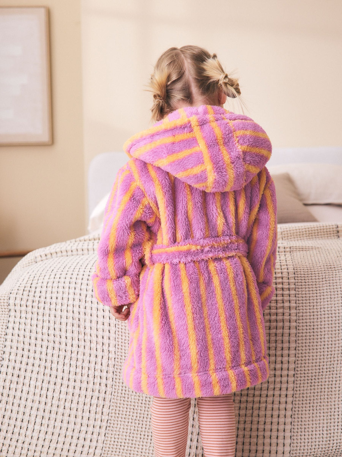 Pink/Orange Stripe Fleece Dressing Gown (9mths-16yrs)