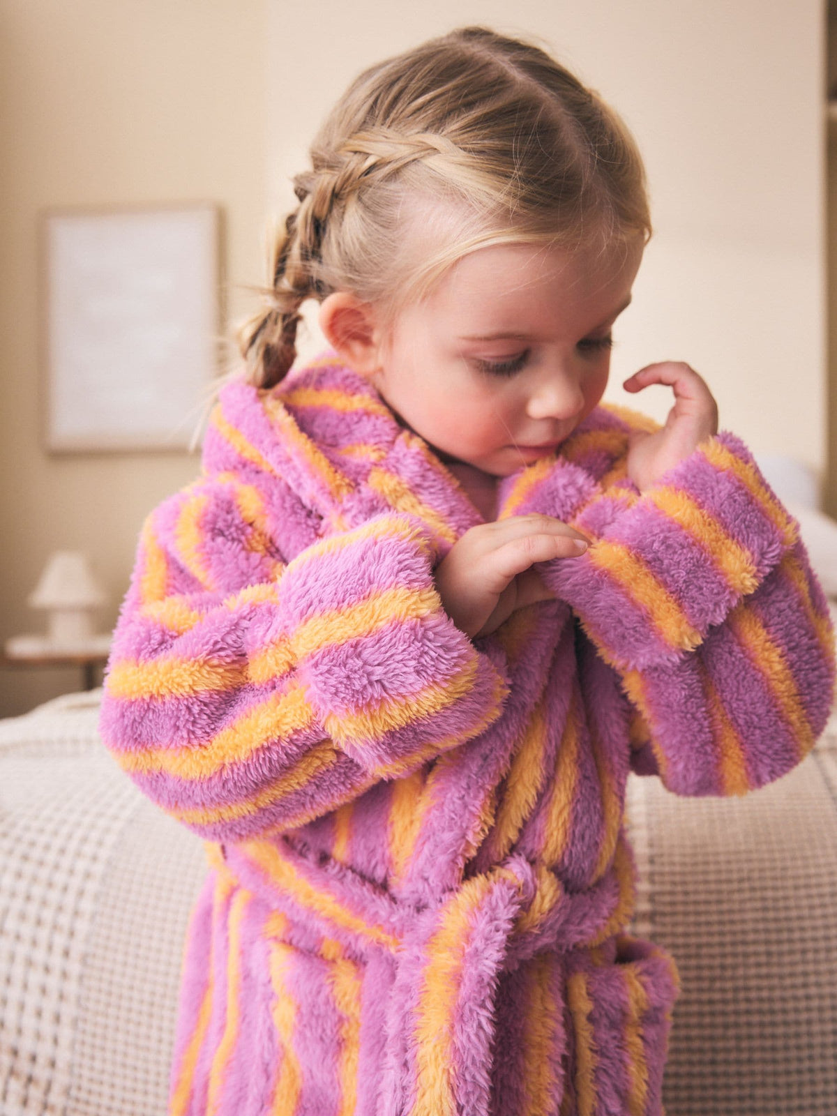 Pink/Orange Stripe Fleece Dressing Gown (9mths-16yrs)