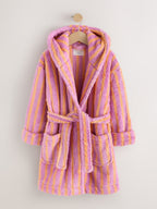 Pink/Orange Stripe Fleece Dressing Gown (9mths-16yrs)