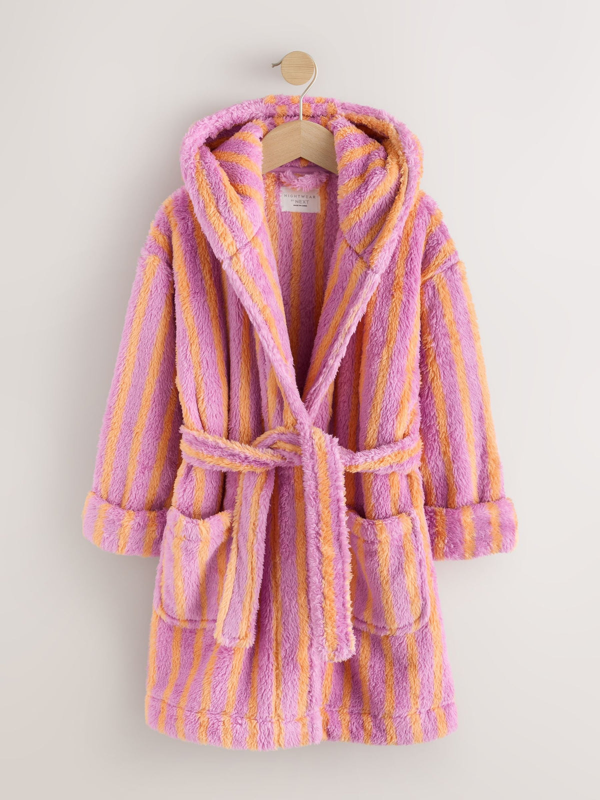 Pink/Orange Stripe Fleece Dressing Gown (9mths-16yrs)