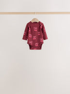 Red/Pink Bow Long Sleeve Baby Bodysuits 5 Pack