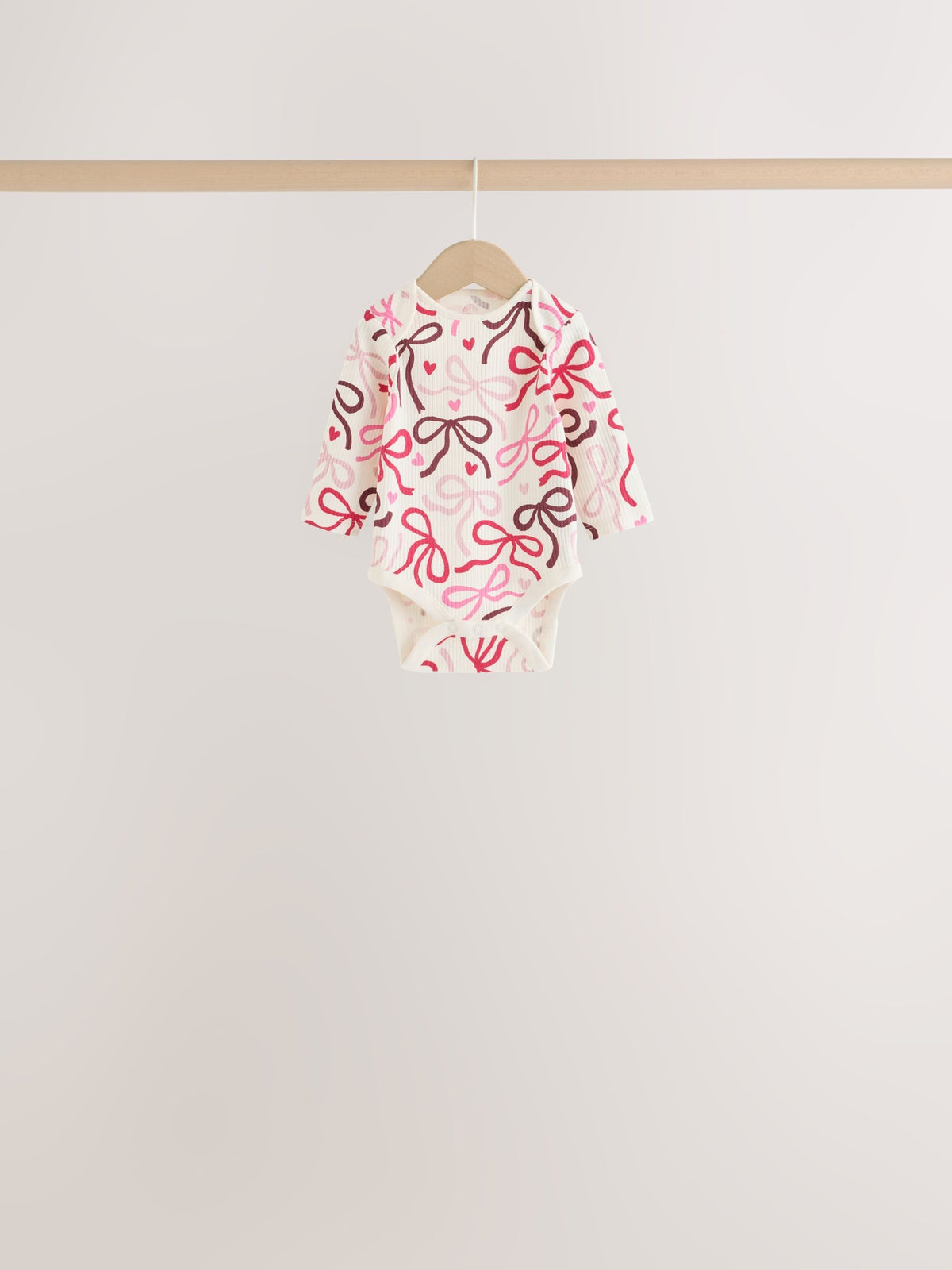 Red/Pink Bow Long Sleeve Baby Bodysuits 5 Pack