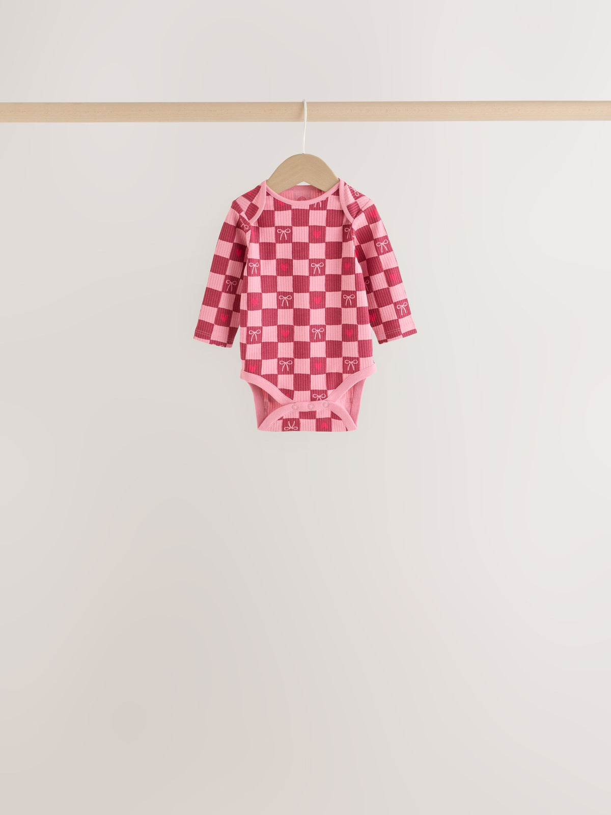 Red/Pink Bow Long Sleeve Baby Bodysuits 5 Pack