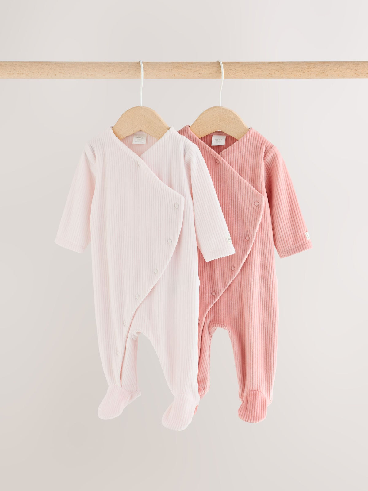 Pink Heart Velour Two Way Zip Baby Sleepsuit 2 Pack