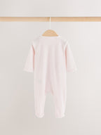 Pink Heart Velour Two Way Zip Baby Sleepsuit 2 Pack